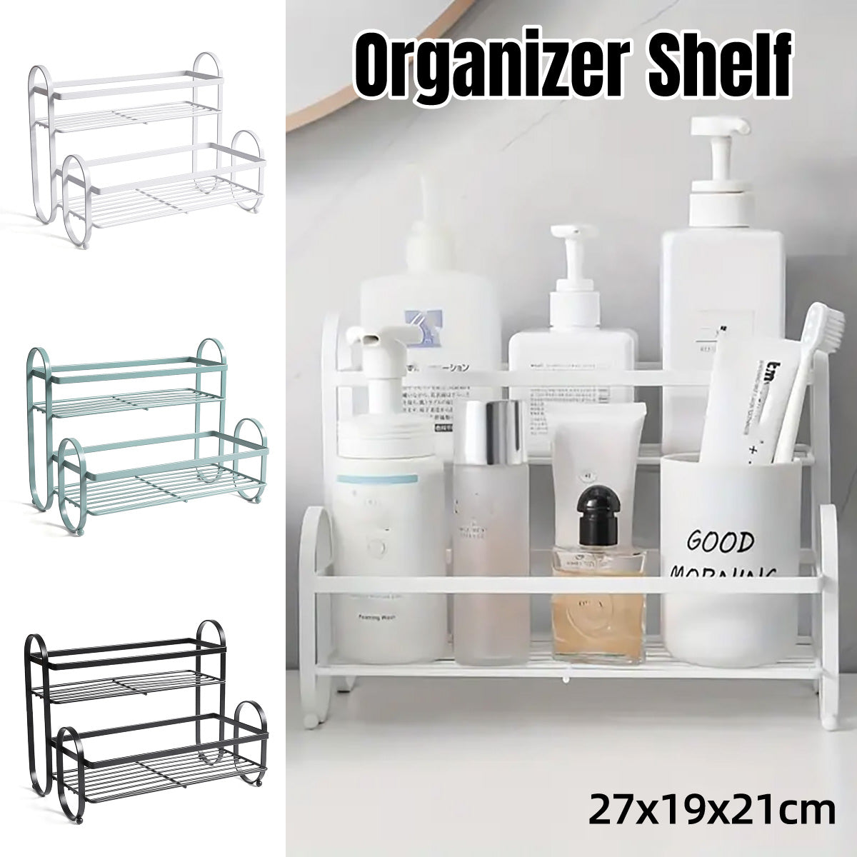 Iron Double Storage Shelf Organiser Durable Metal Rack for Kitchen Bathroom Use