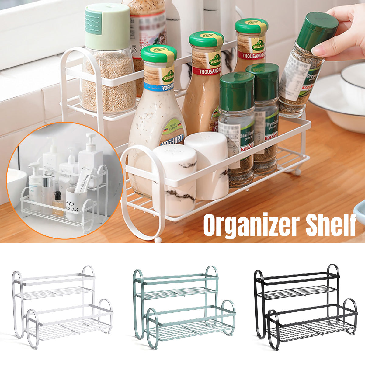 Iron Double Storage Shelf Organiser Durable Metal Rack for Kitchen Bathroom Use