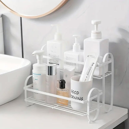 Iron Double Storage Shelf Organiser Durable Metal Rack for Kitchen Bathroom Use