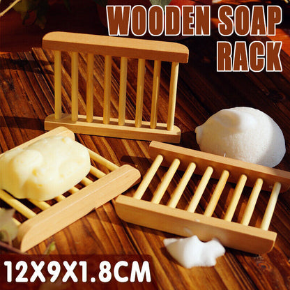 Natural Wooden Bamboo Soap Dish Tray Holder Storage Soap Rack Box Soap Dishes AU