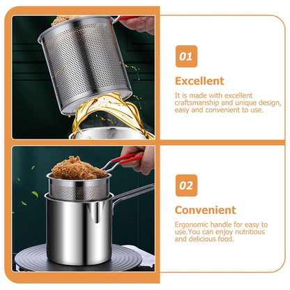 4PCS Stainless Steel Fryer Set Basket Lid Clip Induction Stove Cooking Pot