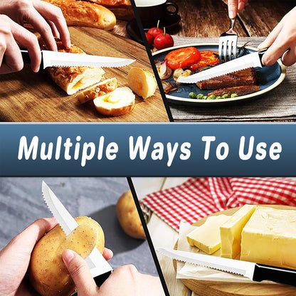 6pcs Stainless Steel Steak Knife Set With Black Handle for Kitchen Dining