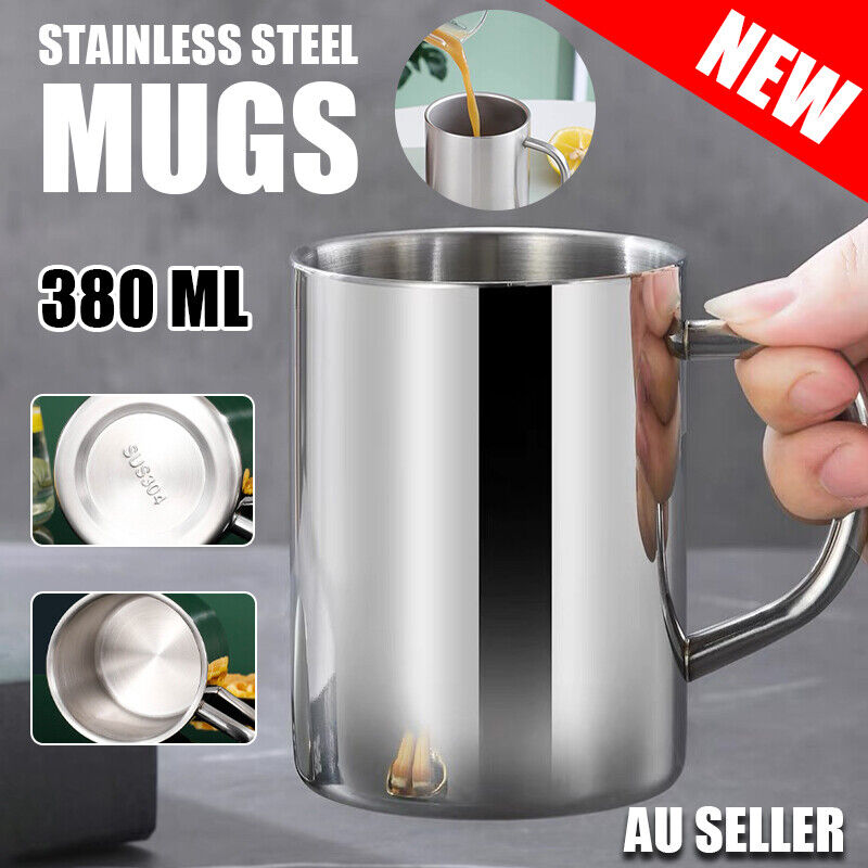 2PCS 380ML Stainless Steel Double Wall Cup Mugs Drinking Coffee Camping Travel