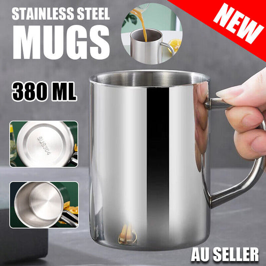 2PCS 380ML Stainless Steel Double Wall Cup Mugs Drinking Coffee Camping Travel