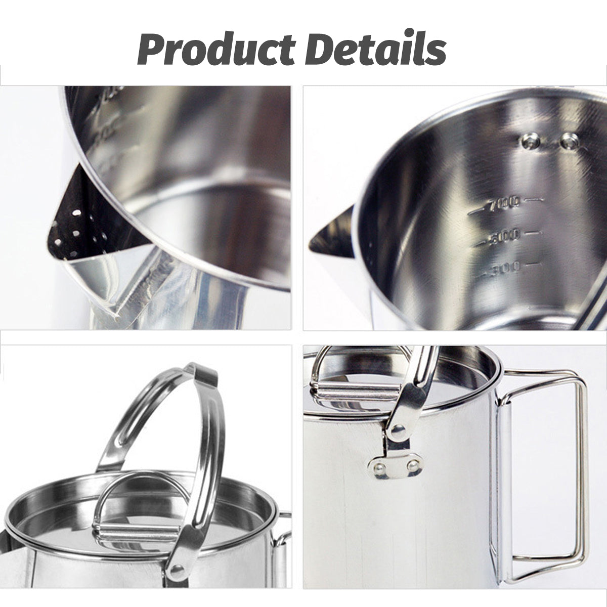 1.2L Stainless Steel Camping Kettle With Riveted Handle for Outdoor Picnic