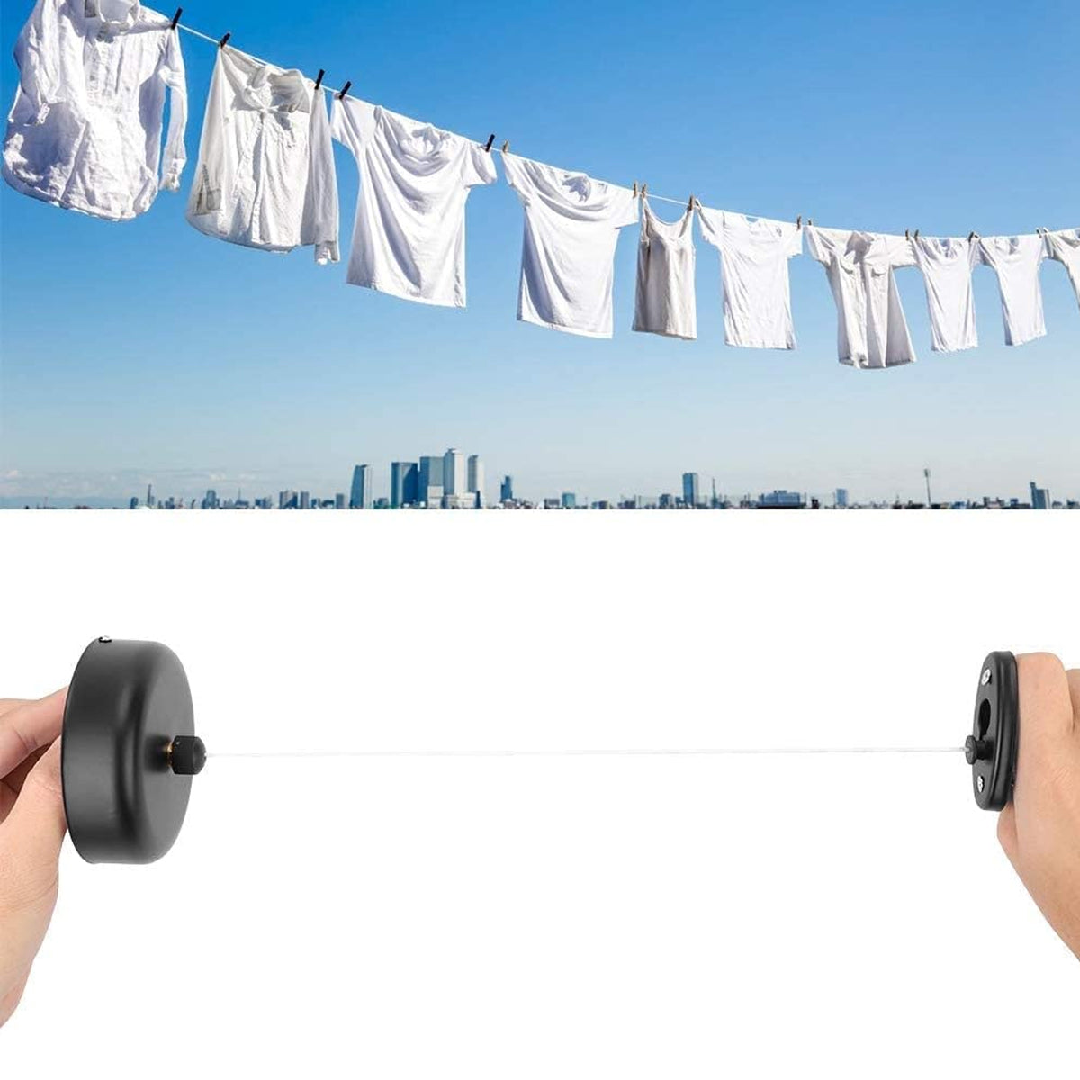 Retractable Clothesline Wall Mounted Black for Bathroom Balcony