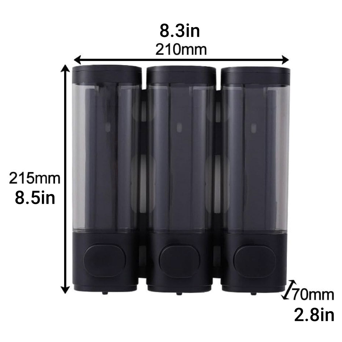 3 Bottle Wall Mount Bathroom Soap Dispenser in Black