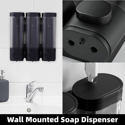 3 Bottle Wall Mount Bathroom Soap Dispenser in Black