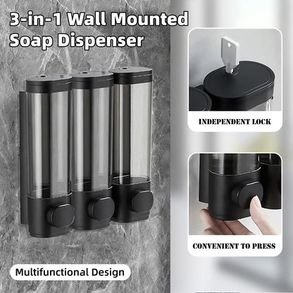3 Bottle Wall Mount Bathroom Soap Dispenser in Black