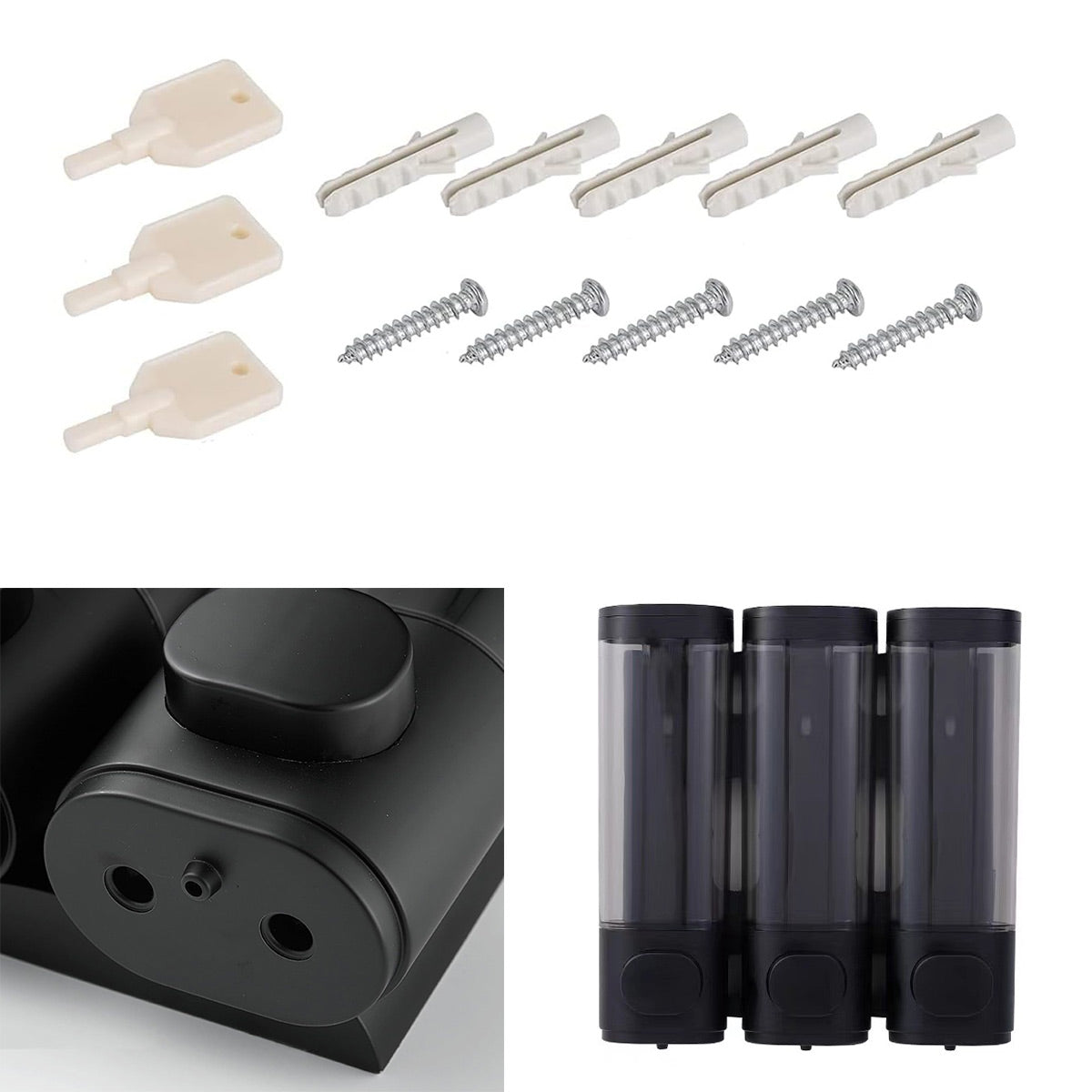 3 Bottle Wall Mount Bathroom Soap Dispenser in Black