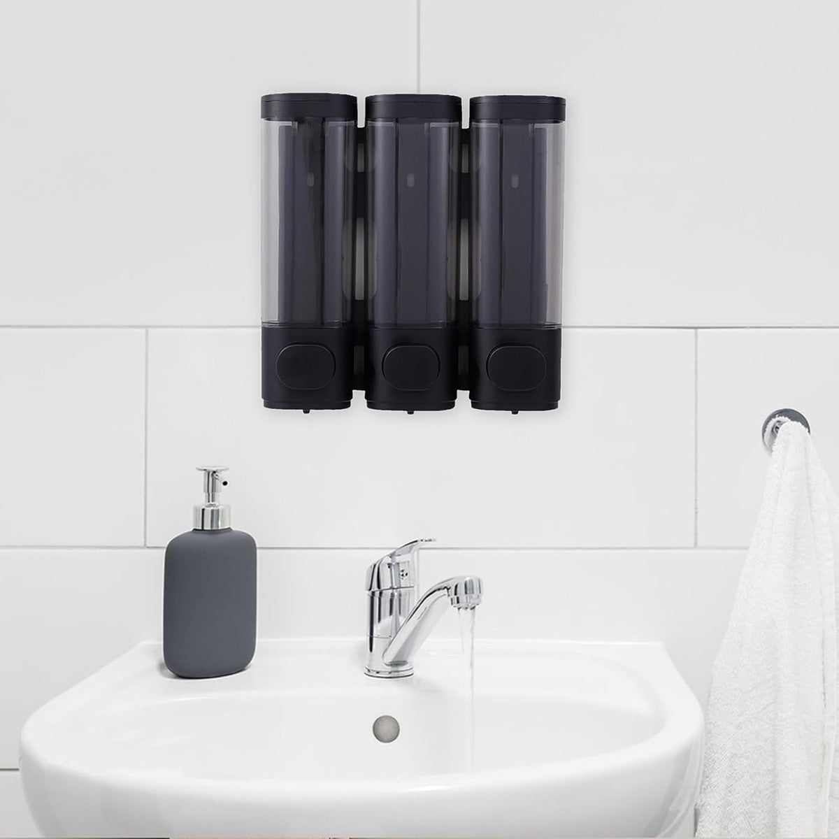 3 Bottle Wall Mount Bathroom Soap Dispenser in Black