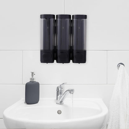 3 Bottle Wall Mount Bathroom Soap Dispenser in Black