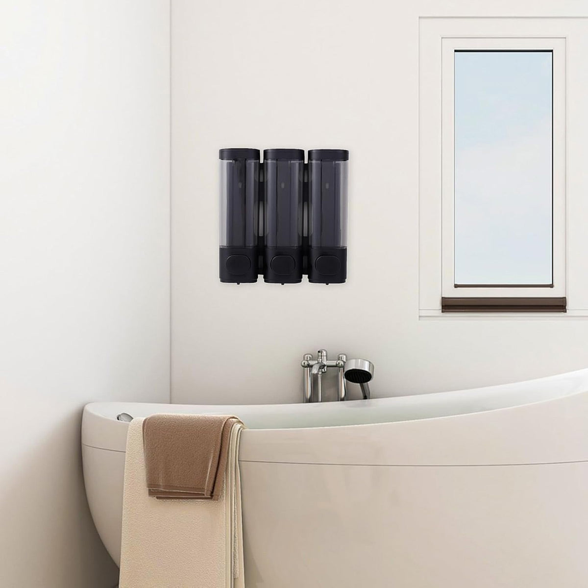 3 Bottle Wall Mount Bathroom Soap Dispenser in Black