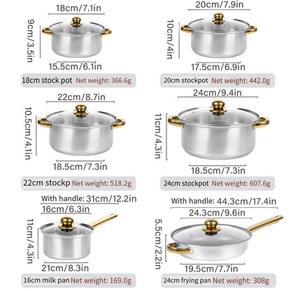 12pcs Stainless Steel Cookware Set Pots and Pans Kitchen Cooking Utensil Set