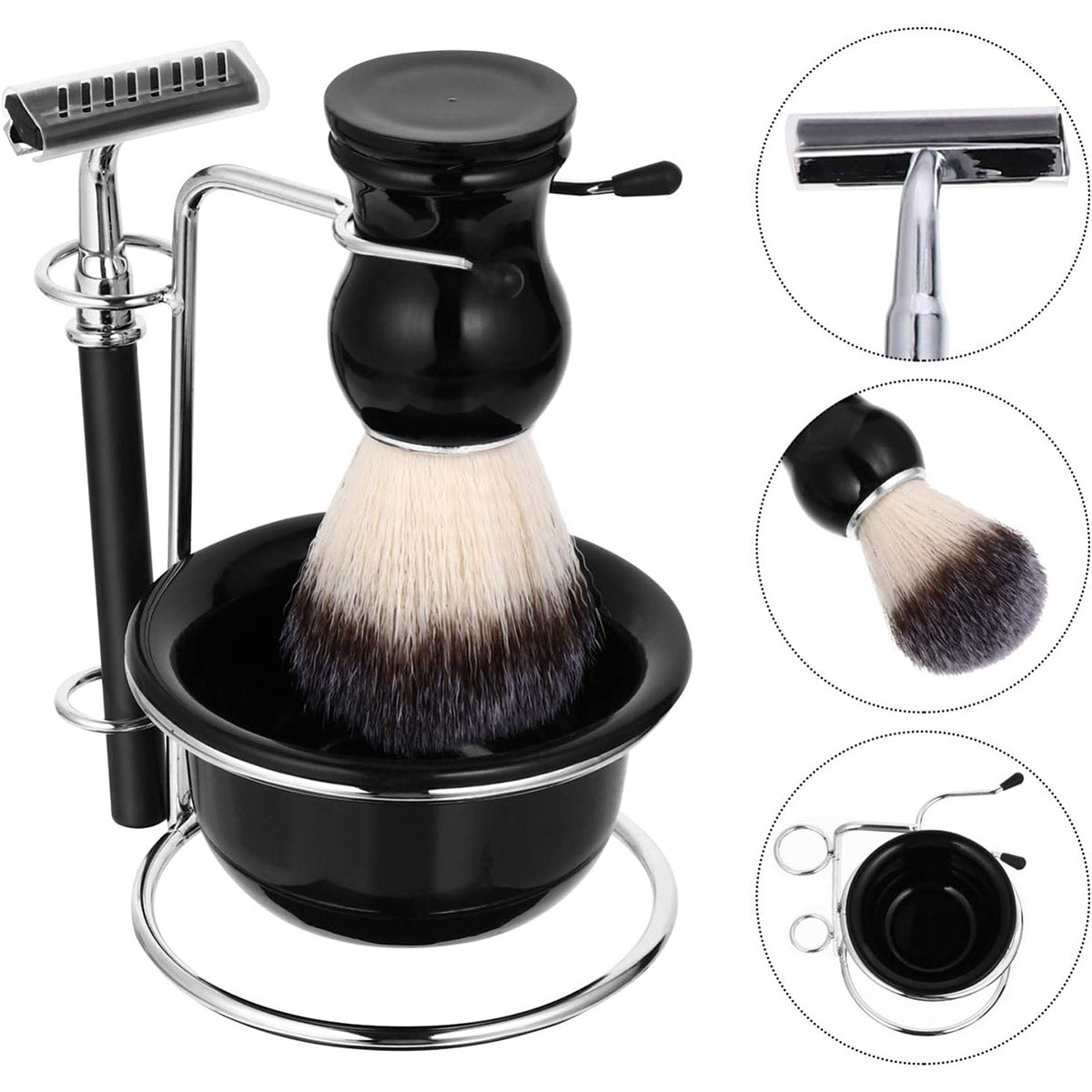 5 Piece Shaving Kit Set with Safety Razor Brush Stand Bowl
