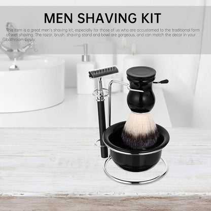 5 Piece Shaving Kit Set with Safety Razor Brush Stand Bowl