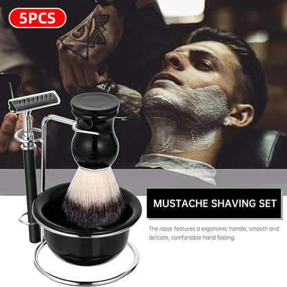 5 Piece Shaving Kit Set with Safety Razor Brush Stand Bowl