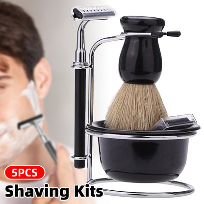 5 Piece Shaving Kit Set with Safety Razor Brush Stand Bowl