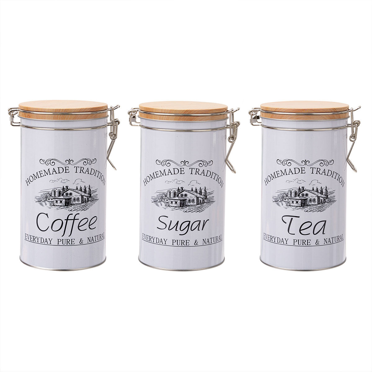 3PCS White Tinplate Coffee Tea Sugar Storage Jar Set Sealed Kitchen Counter AU