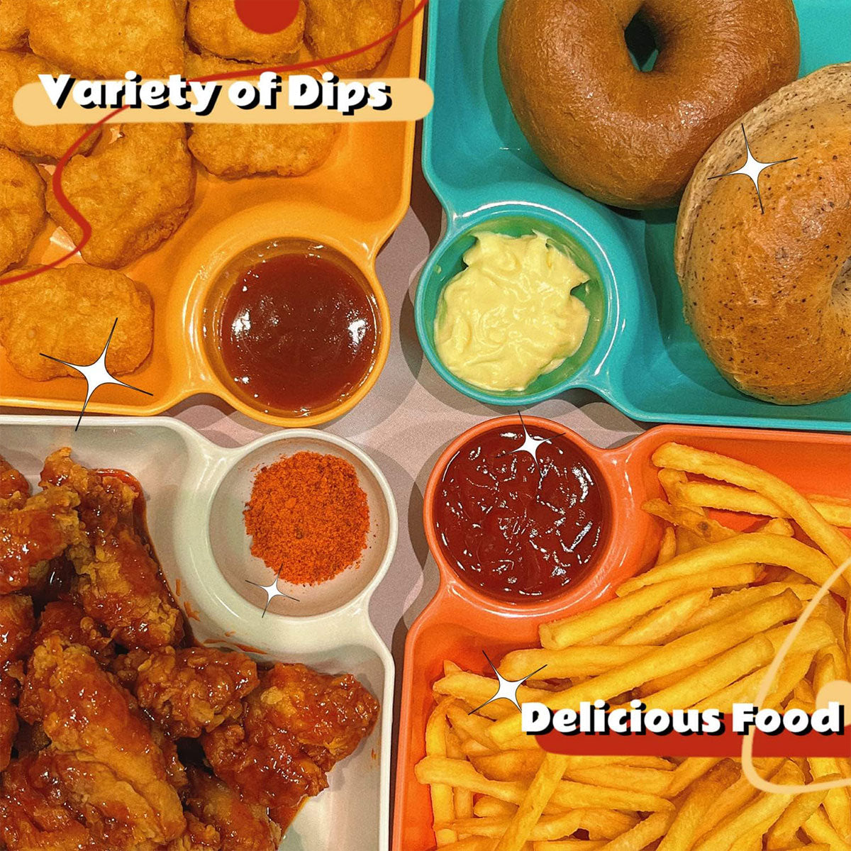 8X Large Square Dumpling Plate with Vinegar Dish PP Tray Dinner