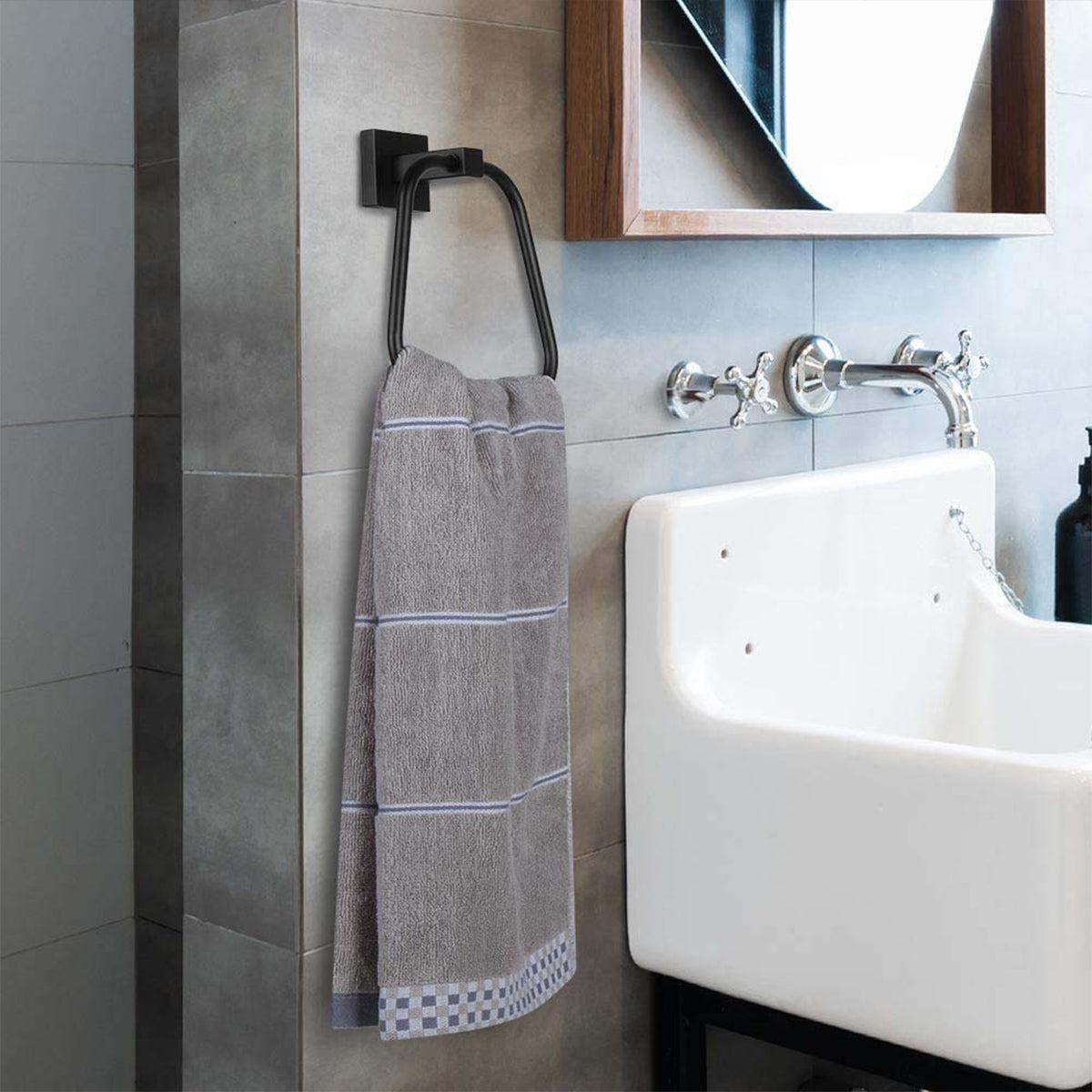 Towel Ring Rectangular Towel Rack Wall Mount Towel Hanging Ring for Bathroom