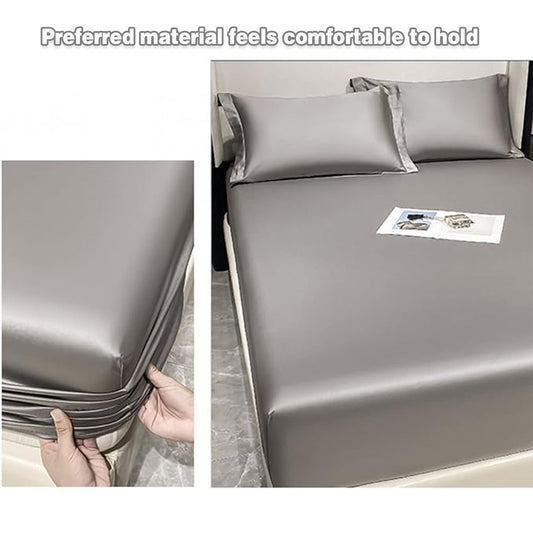 Ice Silk Bed Sheet Set 3 Piece Solid Color Summer Bedding Cover