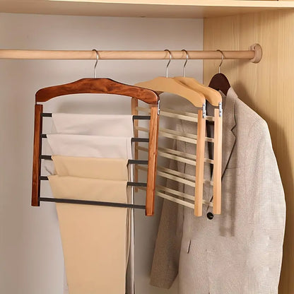 Multi Tier Wooden Trouser Rack Household Towel Rack Space Saving Pants Hanger