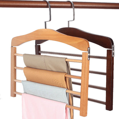 Multi Tier Wooden Trouser Rack Household Towel Rack Space Saving Pants Hanger