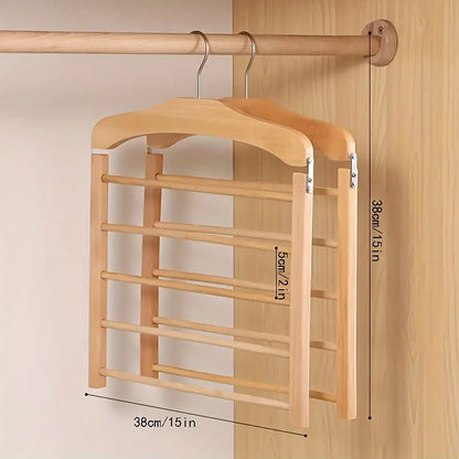 Multi Tier Wooden Trouser Rack Household Towel Rack Space Saving Pants Hanger