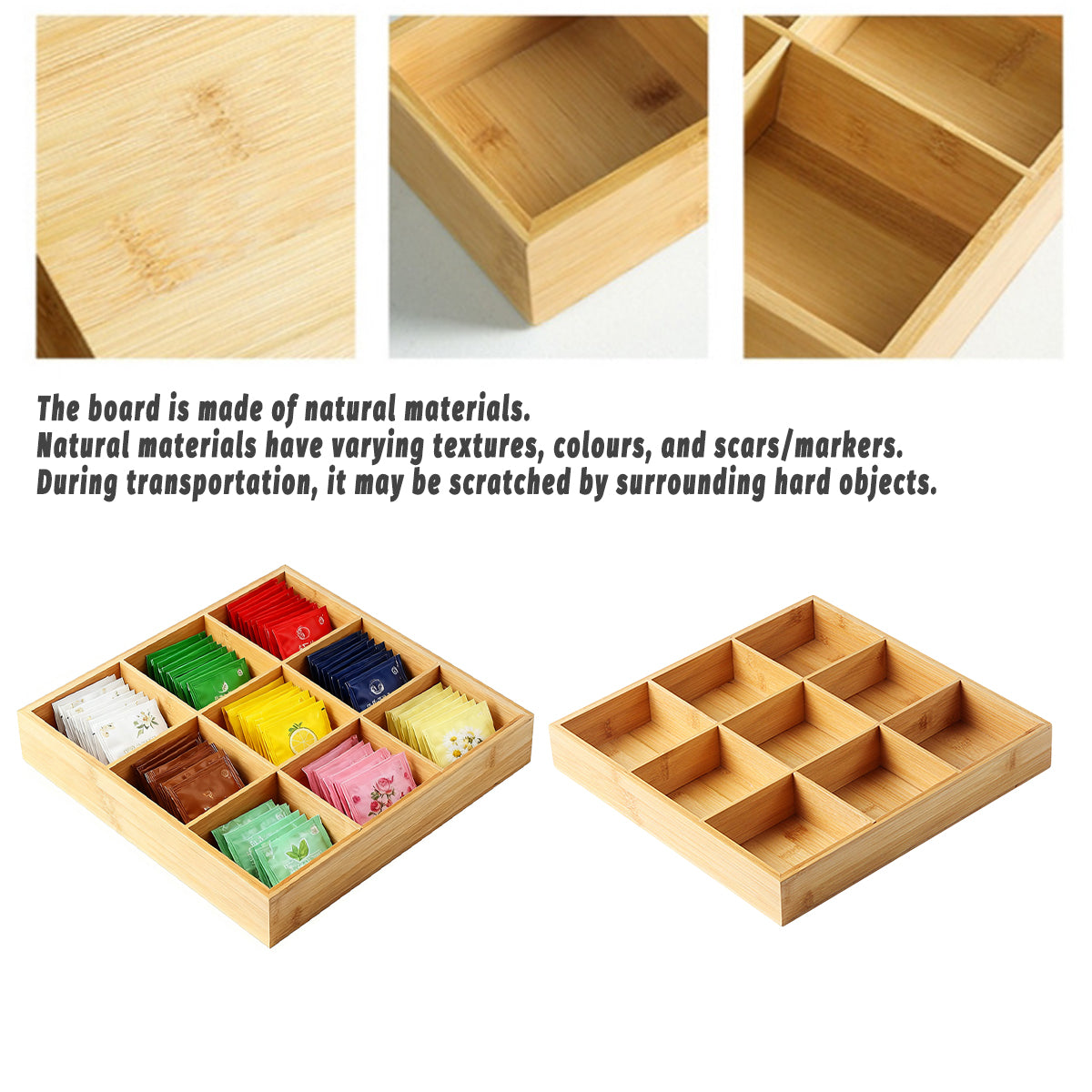 Bamboo 9 Grid Serving Tray Divided Food Platter for Hotel