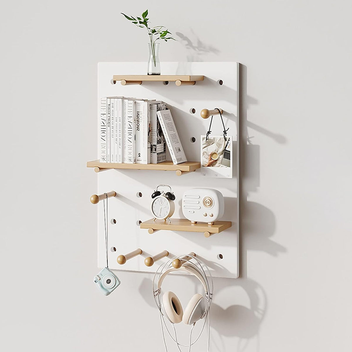 Wall Mounted Pegboard Shelf with Wooden Hooks – Product View 9