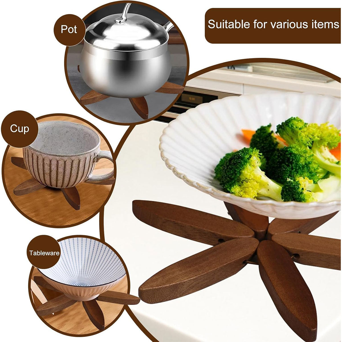 Solid Walnut Wood Christmas Tree Trivet Heat-Resistant Coaster Set