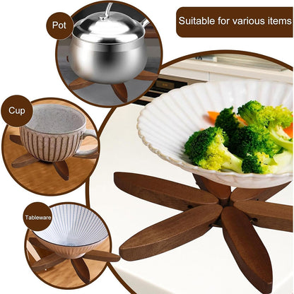 Solid Walnut Wood Christmas Tree Trivet Heat-Resistant Coaster Set