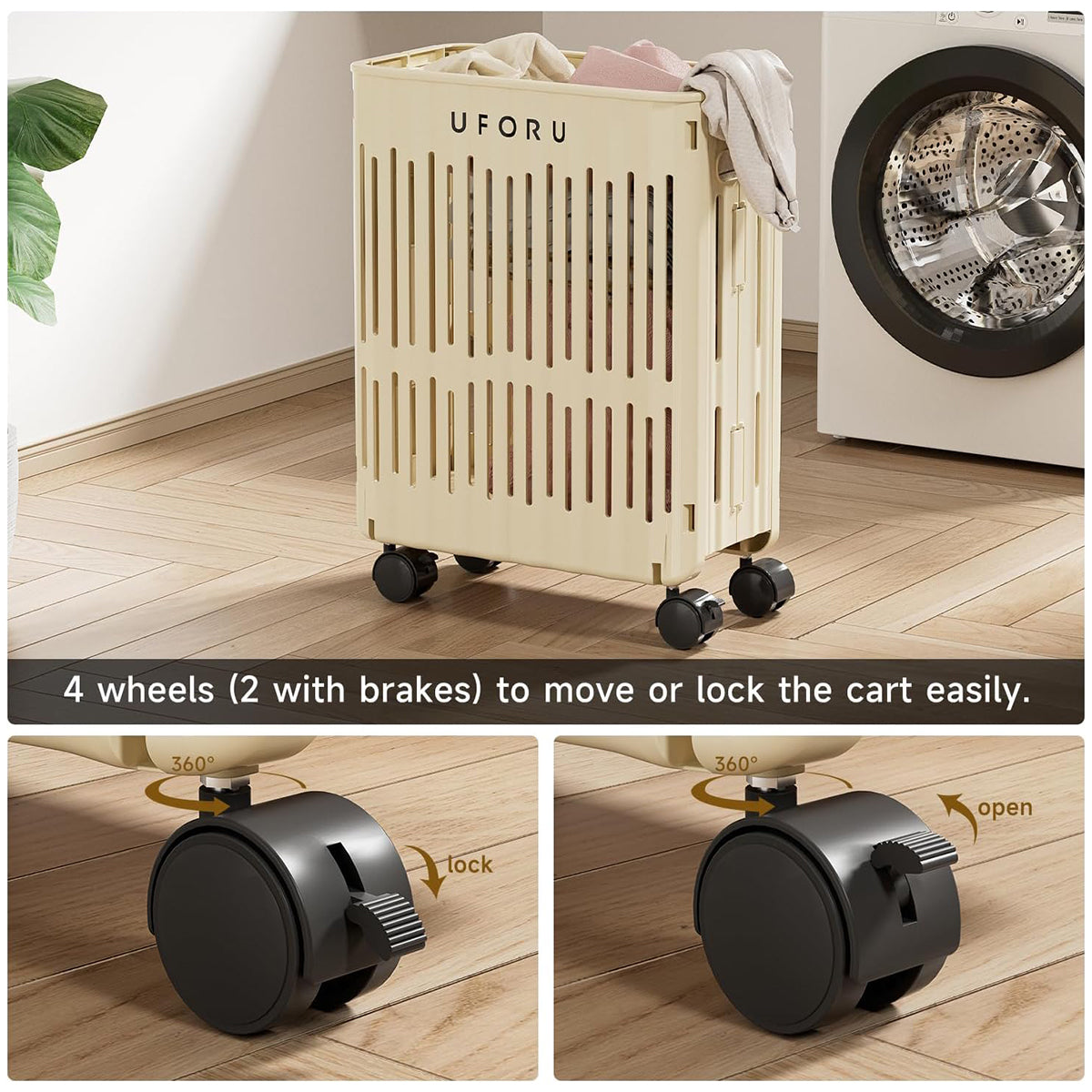 Large Folding Laundry Basket with Wheels Portable Organizer
