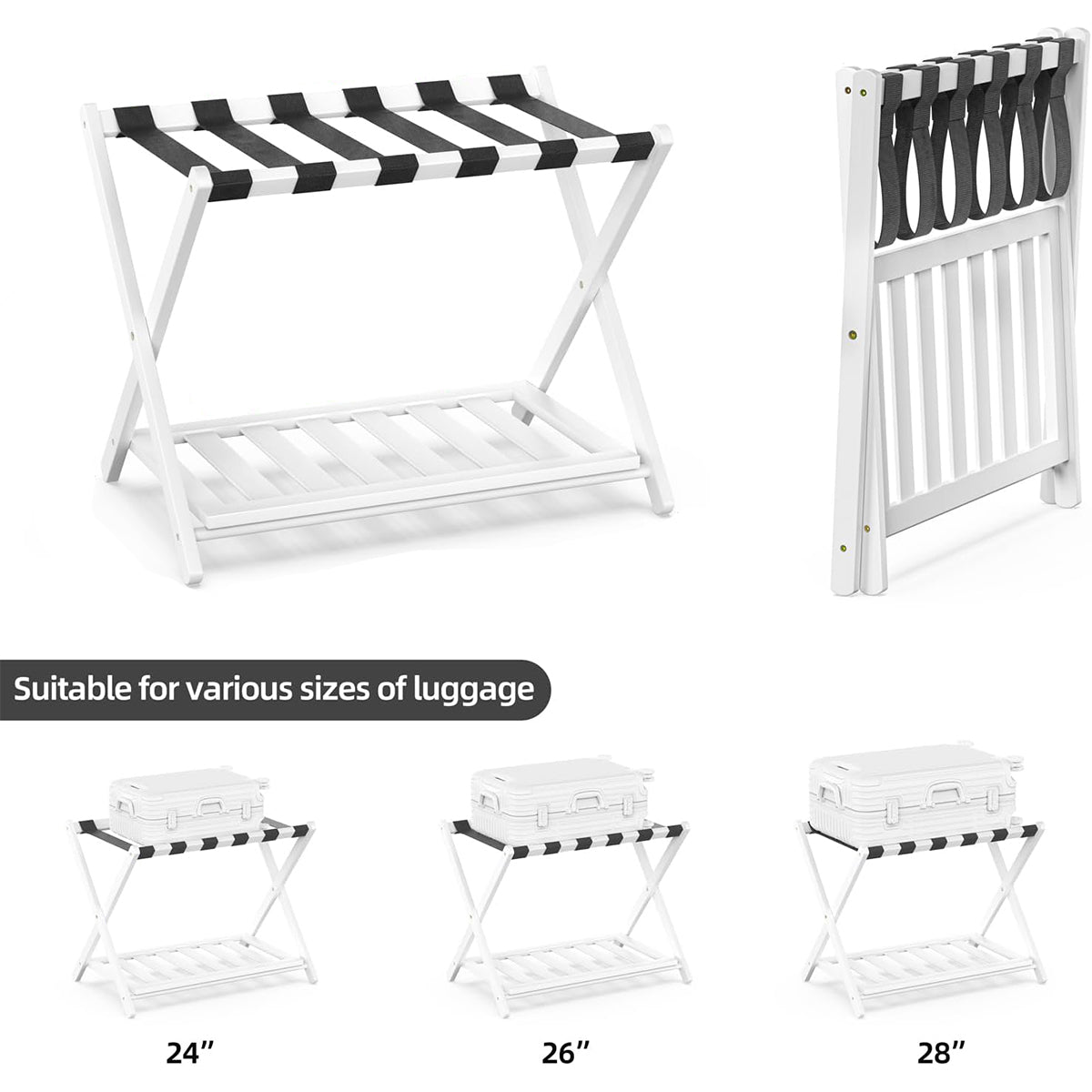 Bamboo Luggage Rack Foldable with Bottom Shelf for Guest Rooms