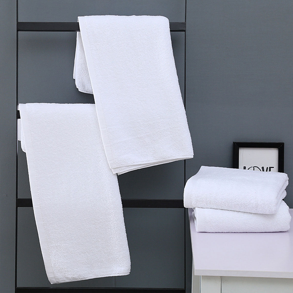 6pcs Absorbent White Cotton Bath Towels for Hotel & Home Use