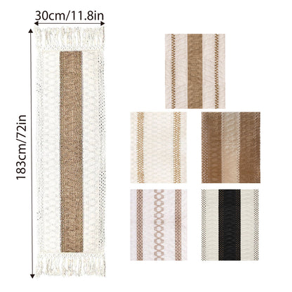 Cotton Linen Table Runner with Knot Tassel Bed End Towel Long Tablecloth Mat  AU