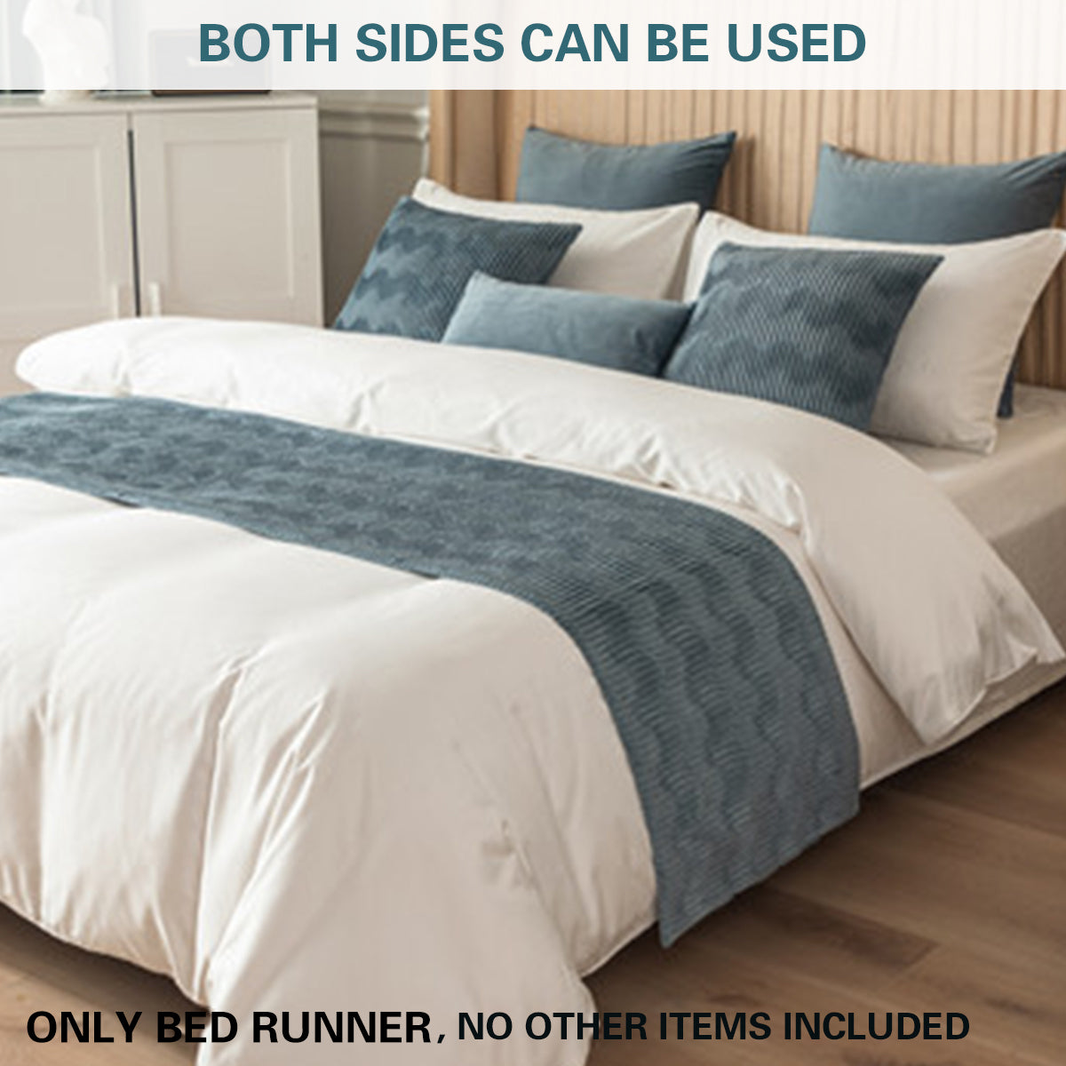Double Sided Bed Runner with Pleated Geometric Texture