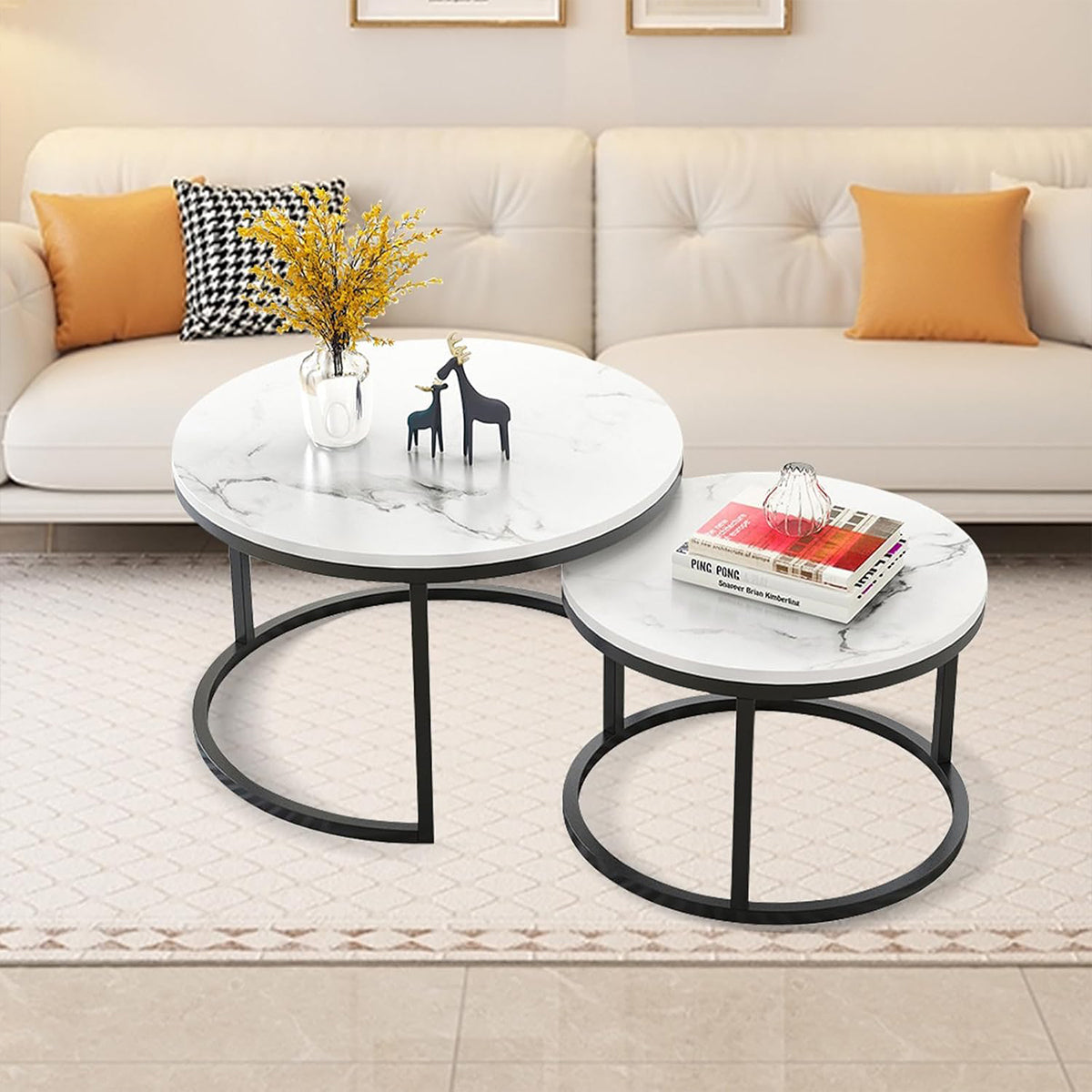Round Tea Table Living Room Rock Plate for Home Coffee Table Modern Decor AU