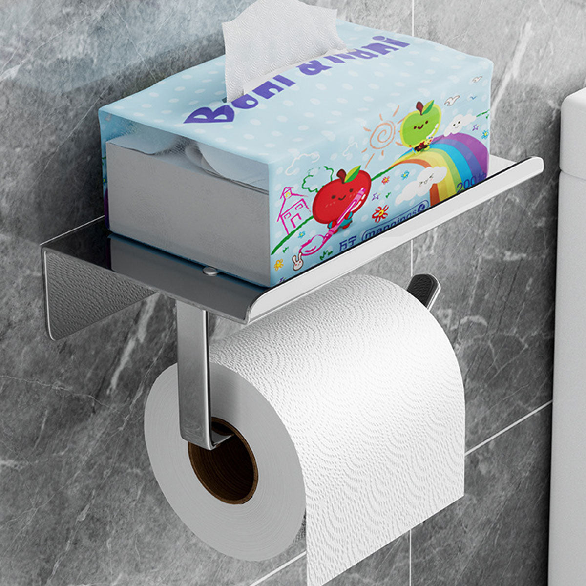 304 Stainless Steel Toilet Paper Holder Non-perforated Roll with Phone Rack AU