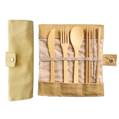7 Pcs Reusable Bamboo Cutlery Set for Camping Travel Office