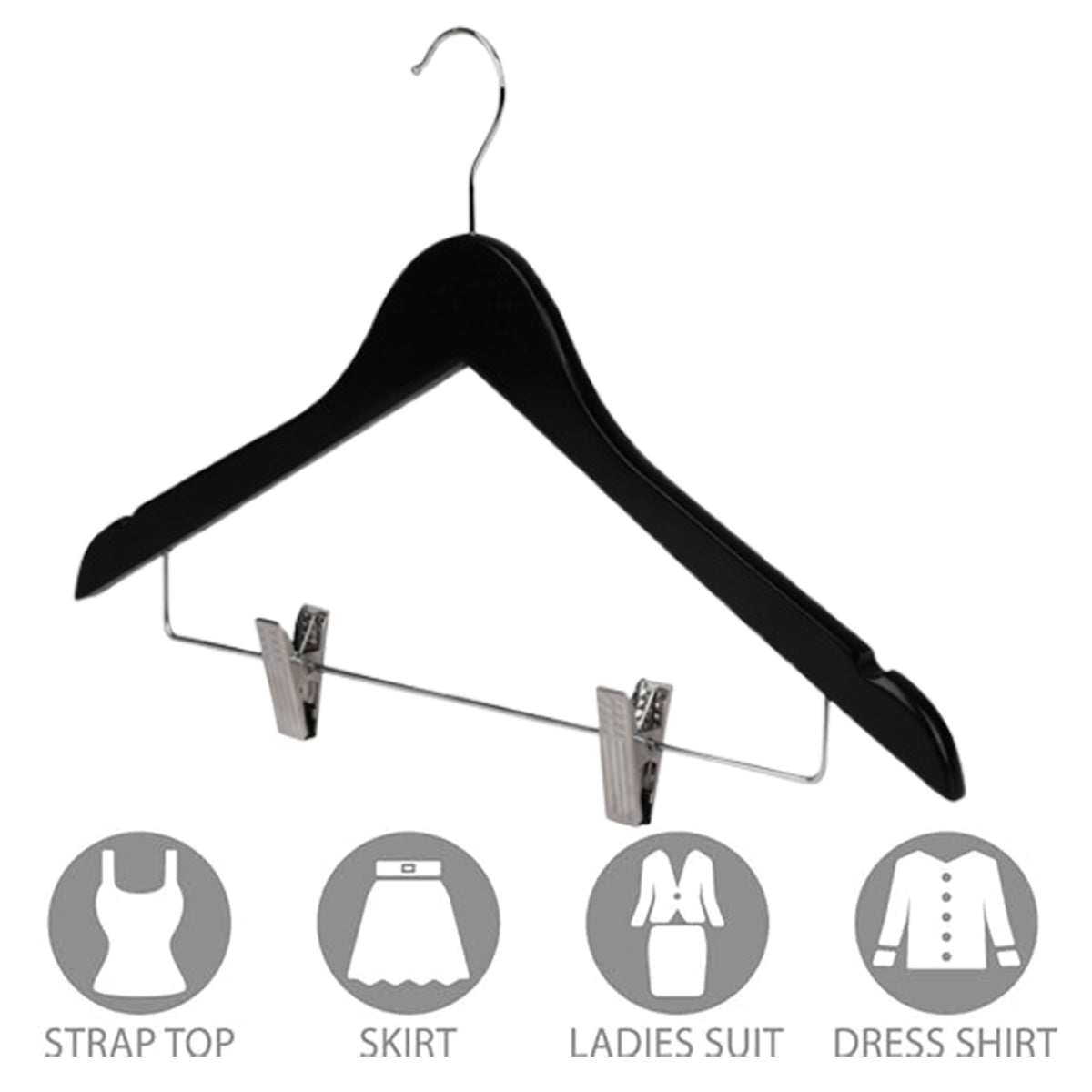 10 Pcs Wooden Non-Slip Wide Shoulder Clothes Hanger with Clip for Hotel Wardrobe