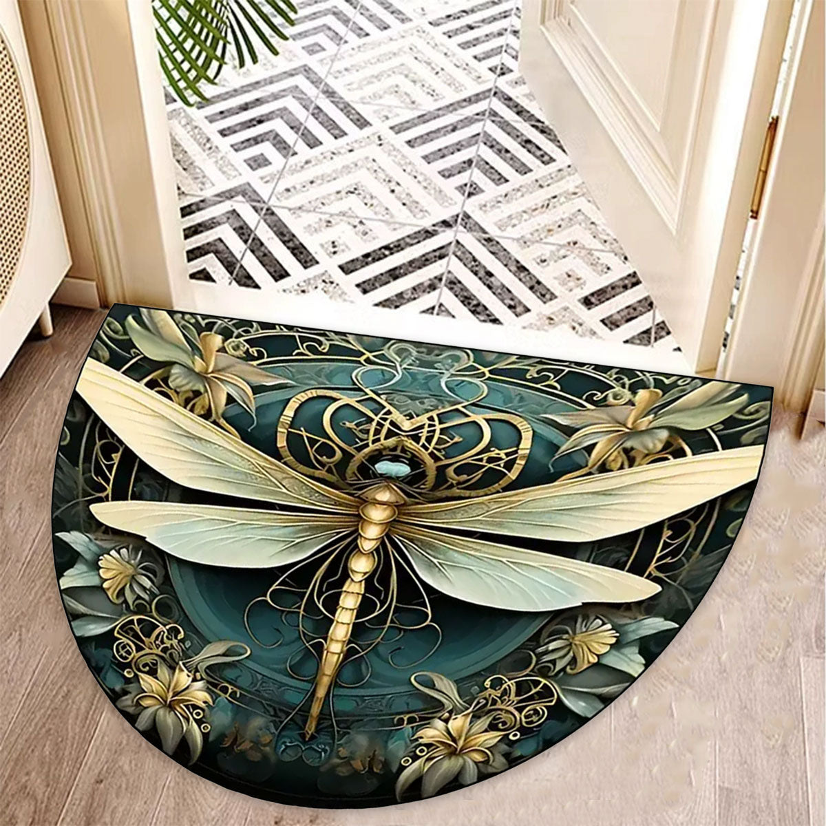 Floral Semicircle Floor Mat Non-Slip Entry Door Rug Home Decor