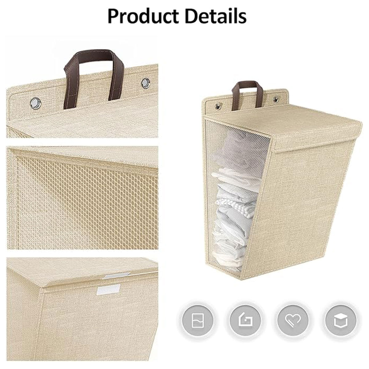 Foldable Wall Mounted Laundry Basket Breathable Mesh