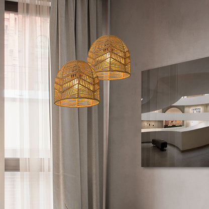 Paper Rope Pendant Light Chinese Style Rattan-Like Lampshade