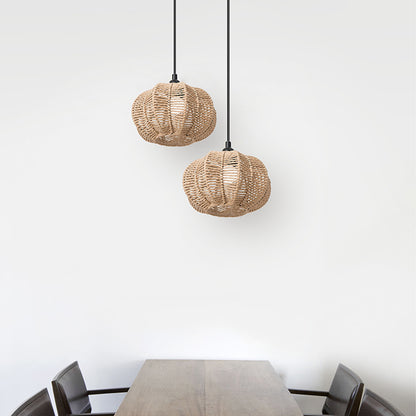 Handwoven Paper Rope Pendant Lampshade Pastoral Style 23cm