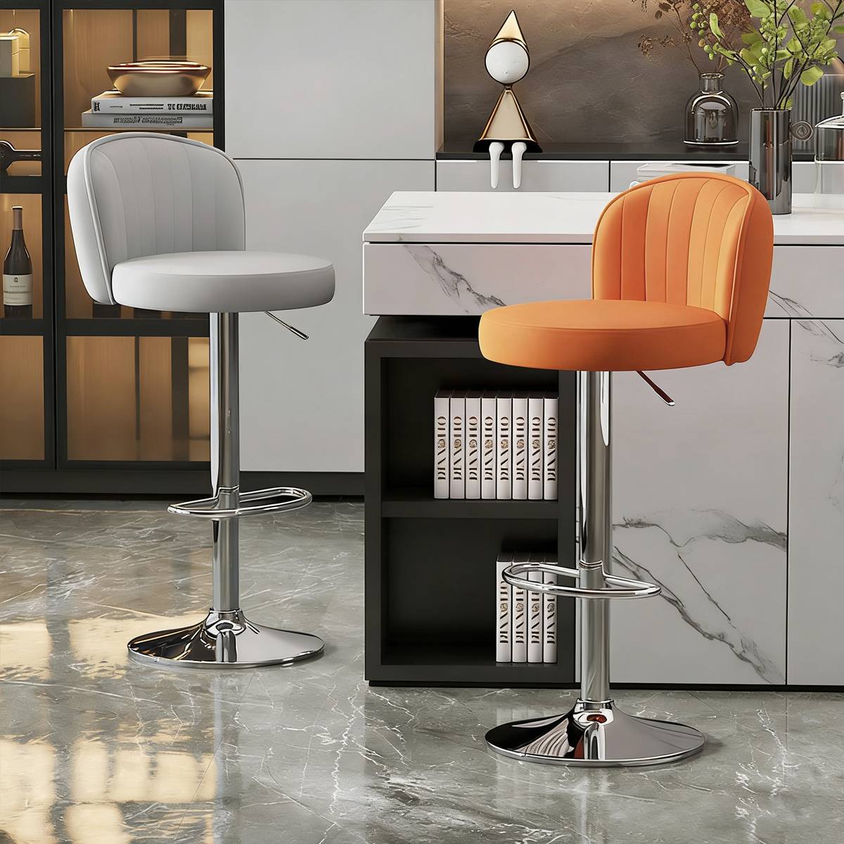 Bar Stool Adjustable Height Modern PU Leather Seat Metal Frame for Kitchen Bar