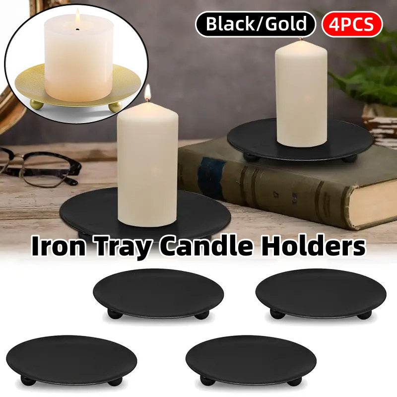 4pcs Iron Plate Candle Holder Aroma Base Tray for Decorative Candle Stand Set
