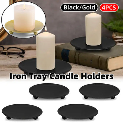 4pcs Iron Plate Candle Holder Aroma Base Tray for Decorative Candle Stand Set