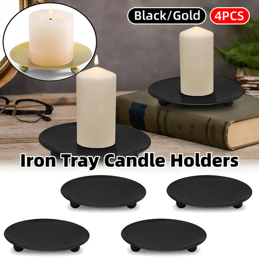 4pcs Iron Plate Candle Holder Aroma Base Tray for Decorative Candle Stand Set